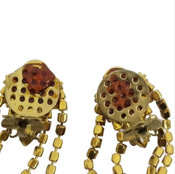 VINTAGE BLACK & WHITE RHINESTONE CHANDELIER CLIP ON EARRINGS - Picture 5 of 5